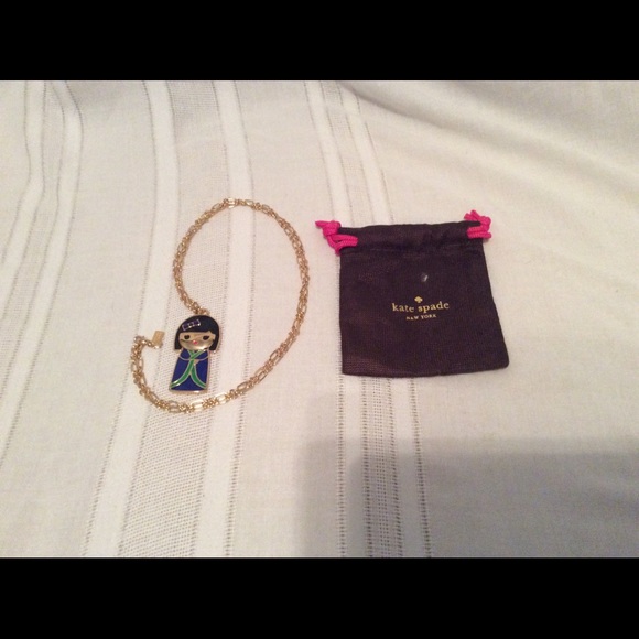 KATE SPADE ASIAN DOLL KANPAI BLUE KIMONO GIRL GOLD TONE NECKLACE - Picture 2 of 9